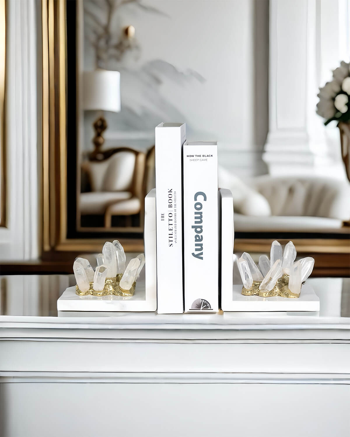 Purifying Beauty - White Quartz Crystal Bookends