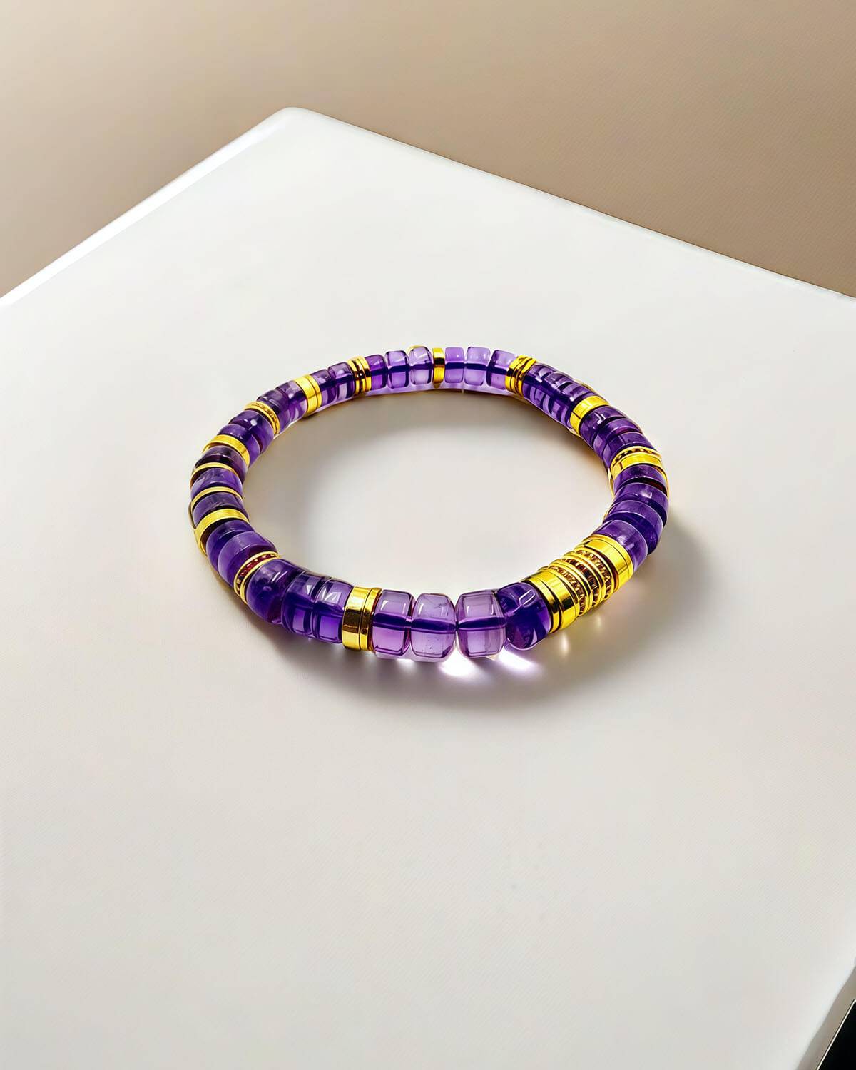 Blissful and Noble-Amethyst Athena Disc Bead Bracelet