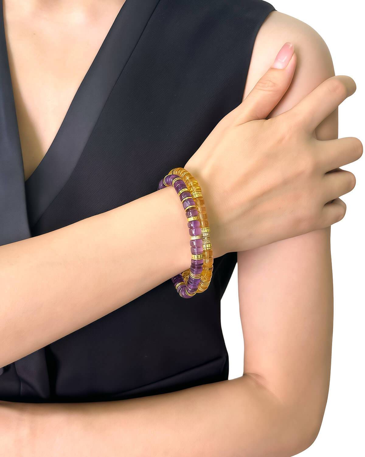 Blissful and Noble-Amethyst Athena Disc Bead Bracelet