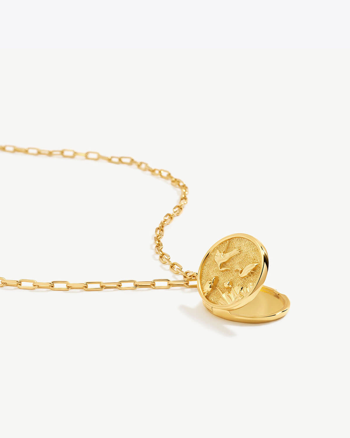 a gold necklace with a coin on it