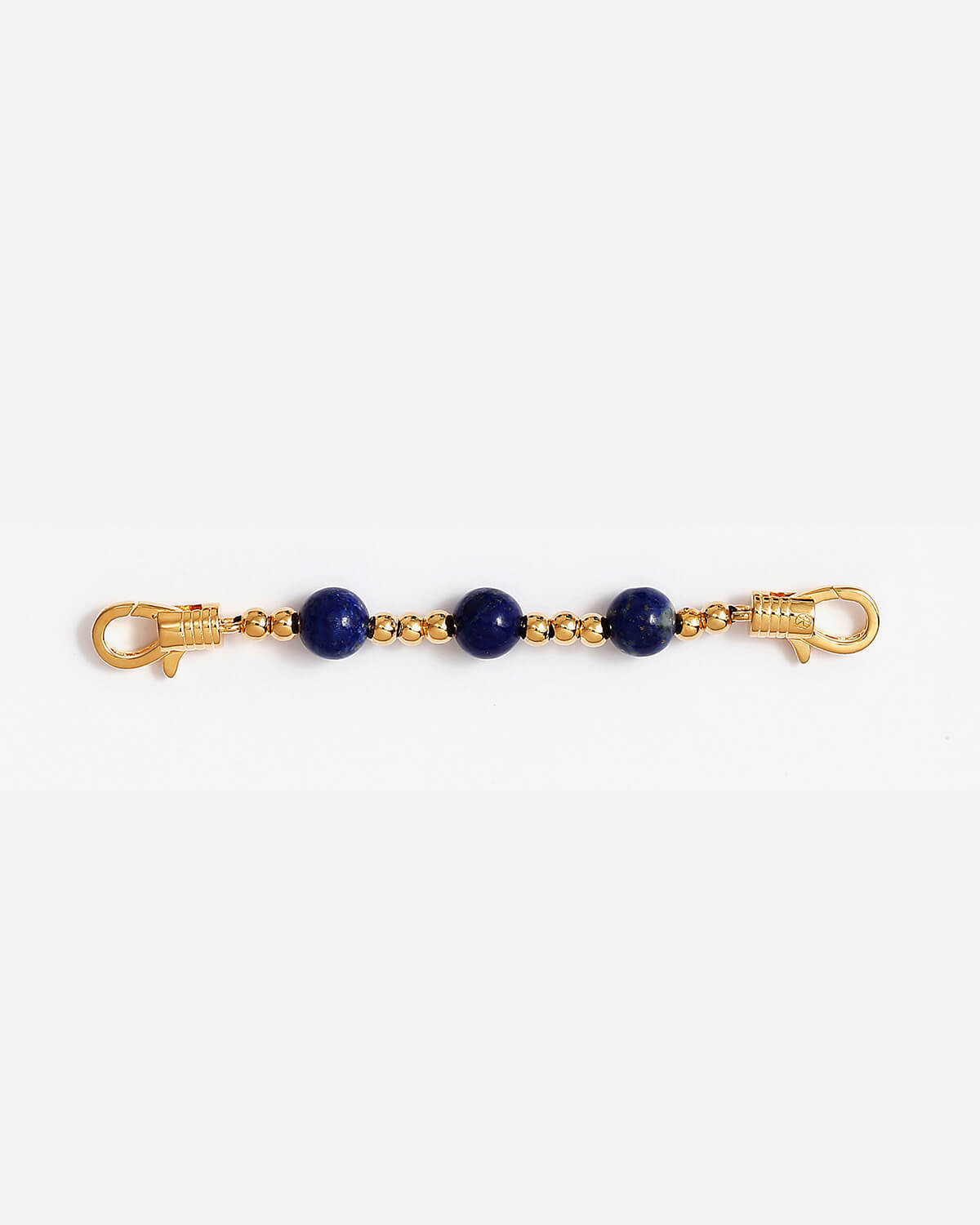 a blue beaded bracelet with a gold clasp