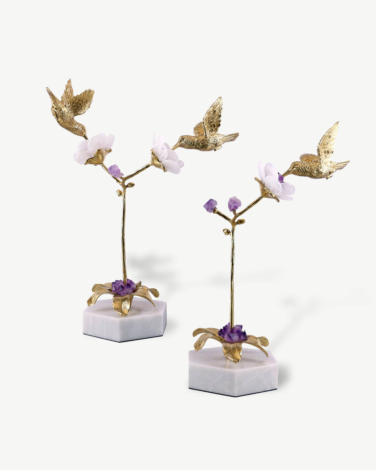 Hummingbird Crystal Flower Sculpture