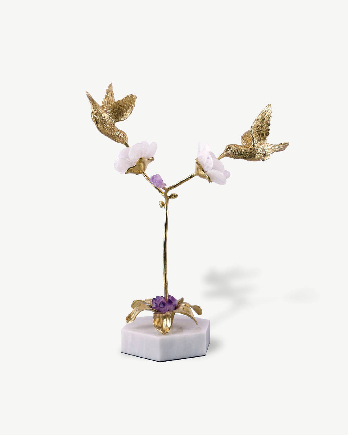 Hummingbird Crystal Flower Sculpture