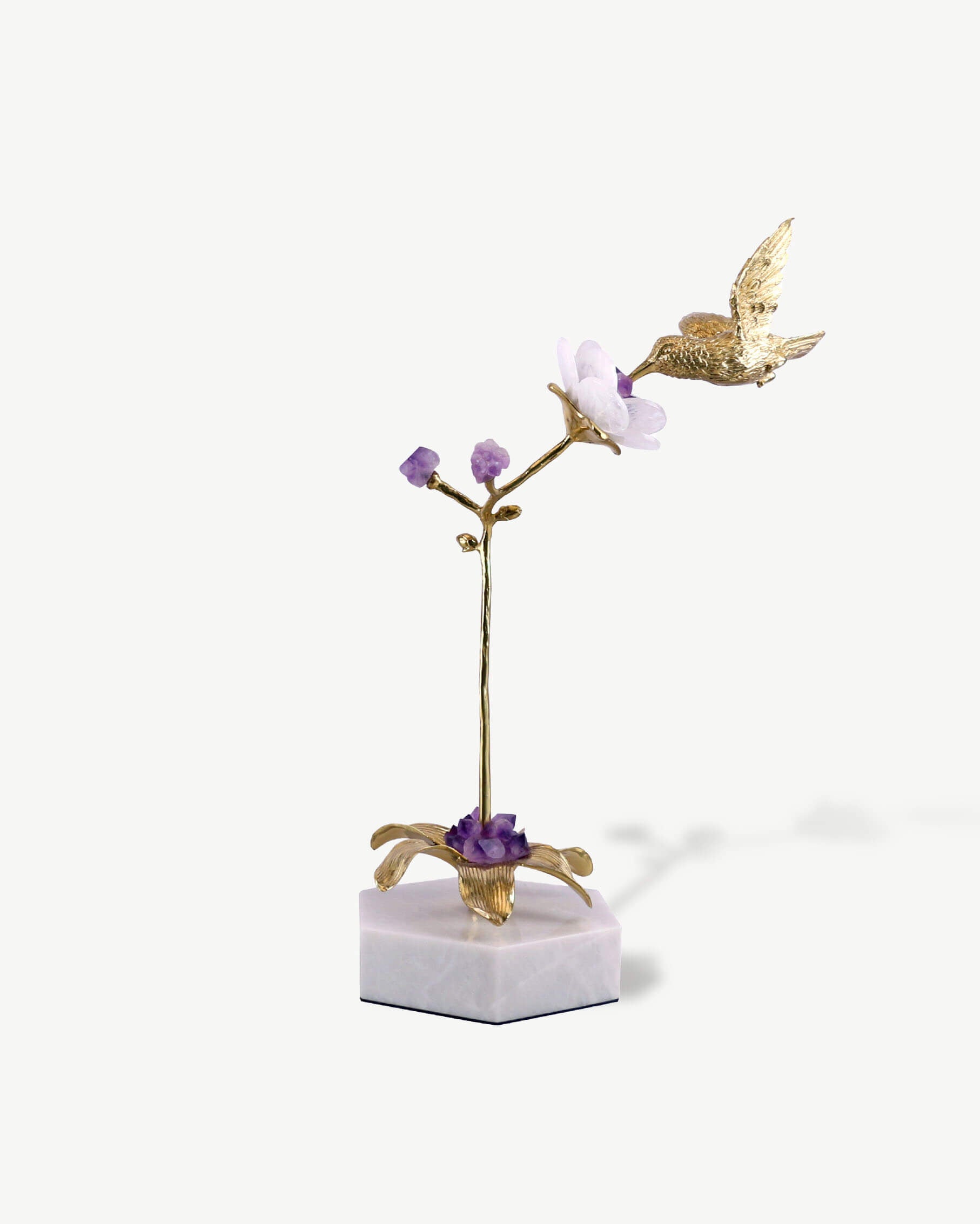 Hummingbird Crystal Flower Sculpture