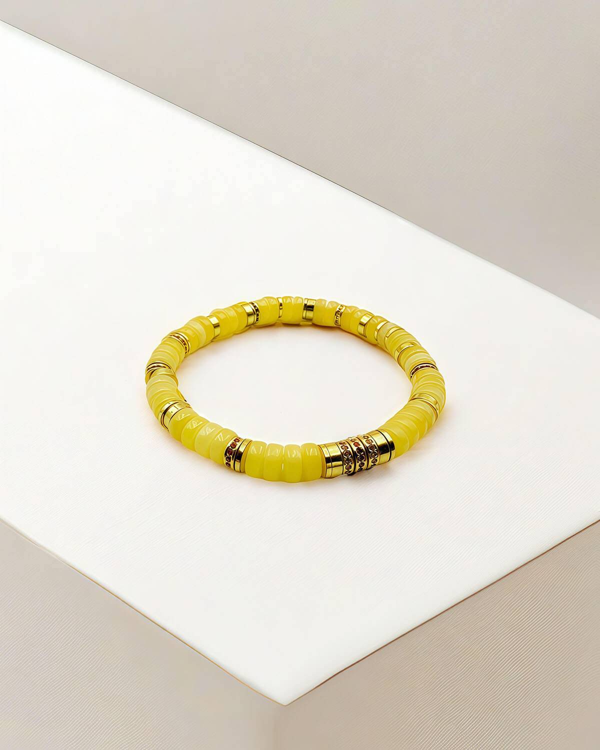 Lucky Light-Yellow Amber Athena Disc Bead Bracelet