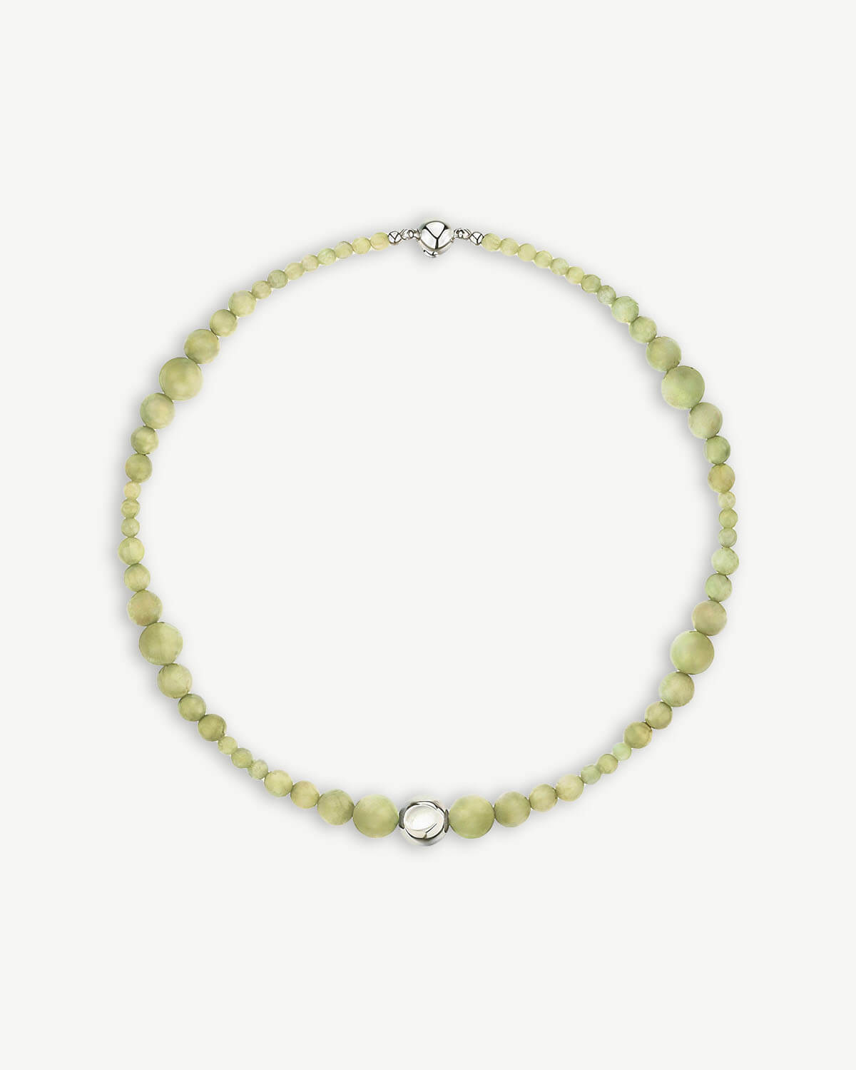 a yellow beaded necklace with a silver clasp