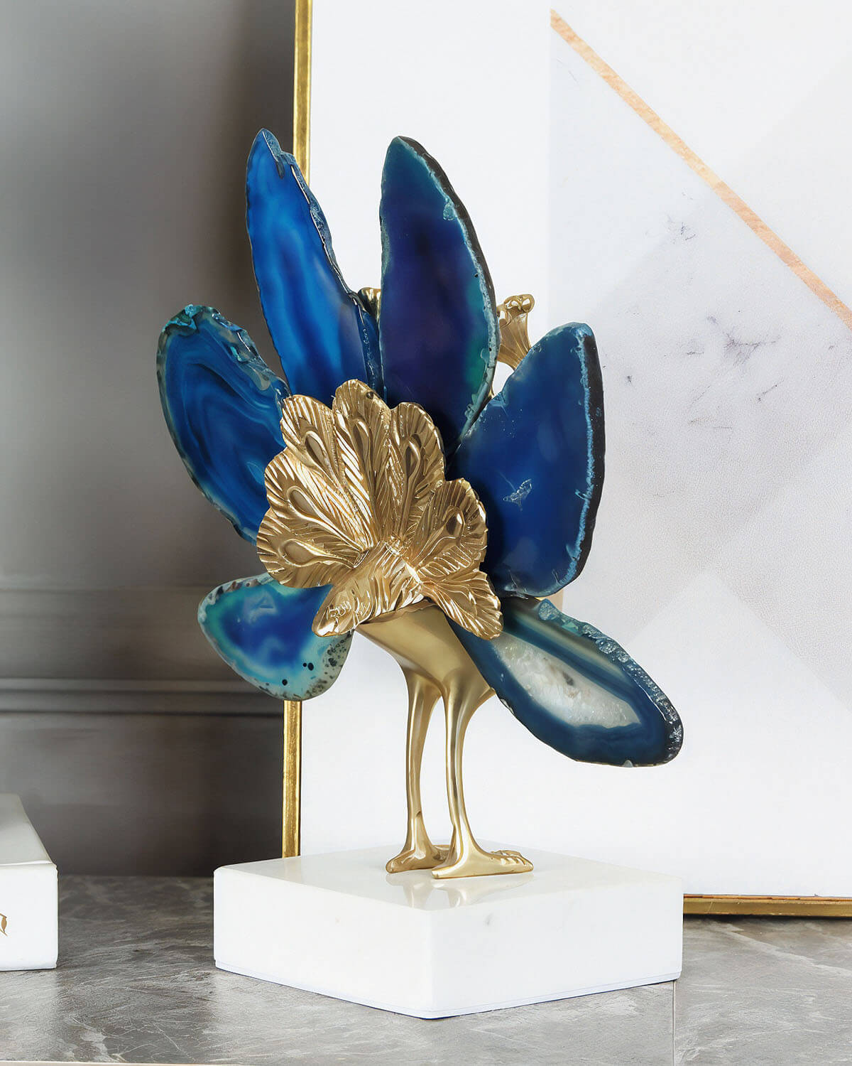 Blue Agate Peacock Sculpture