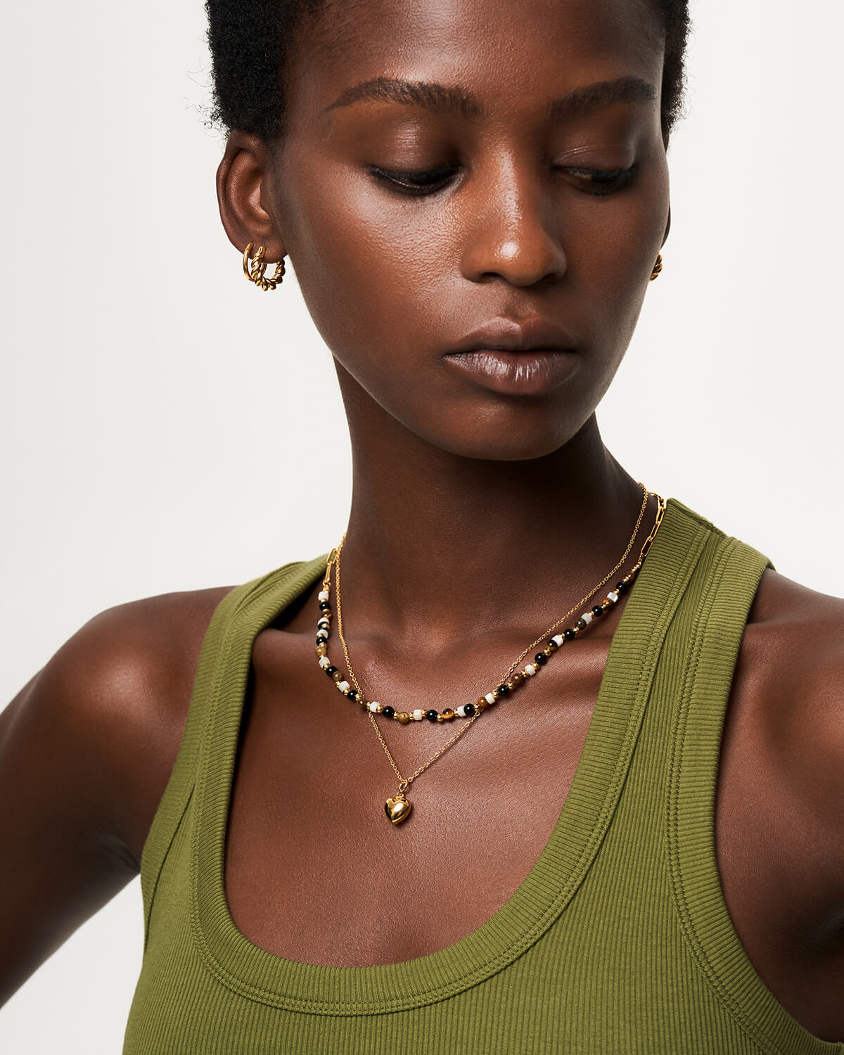 Tiger Eye and Onyx Beaded Gold Layered Necklace