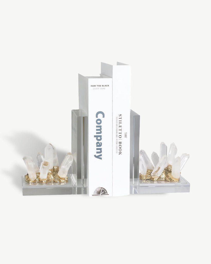 Purifying Beauty - White Quartz Crystal Bookends