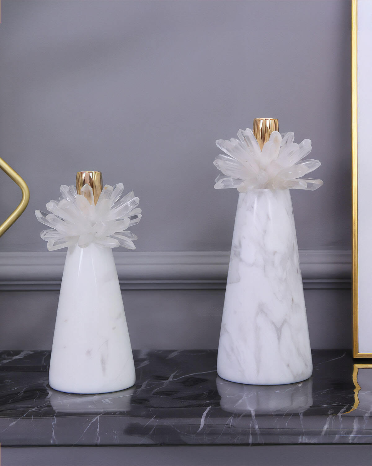 Clear Quartz Marble Candle Holders