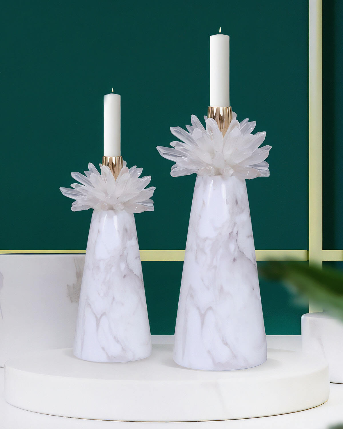 Clear Quartz Marble Candle Holders