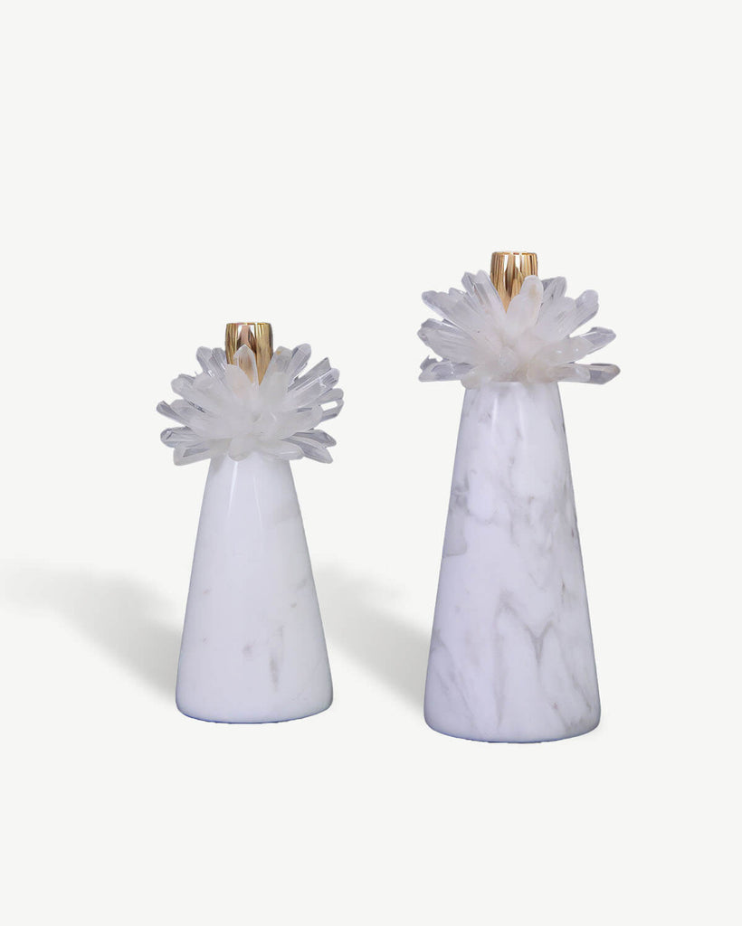 Radiant Elegance - Clear Quartz Marble Candle Holders