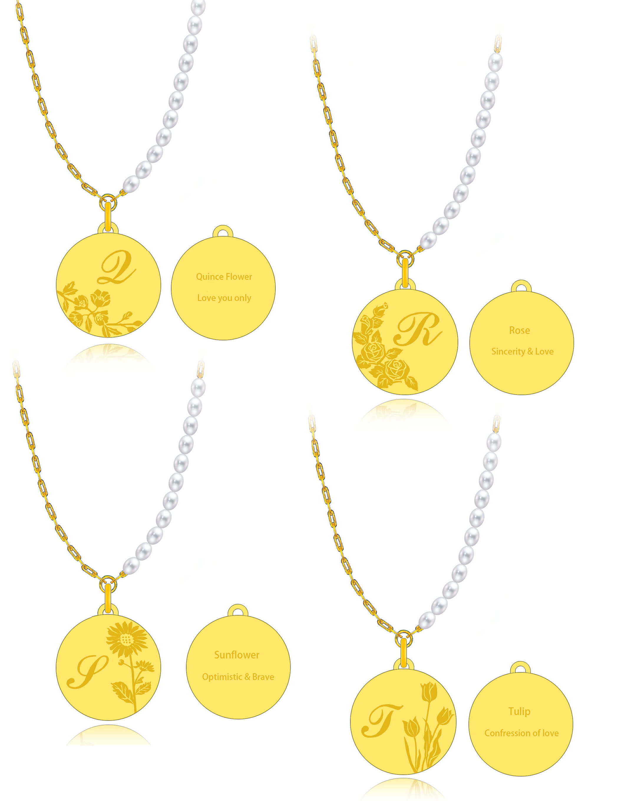 a set of four yellow and white necklaces