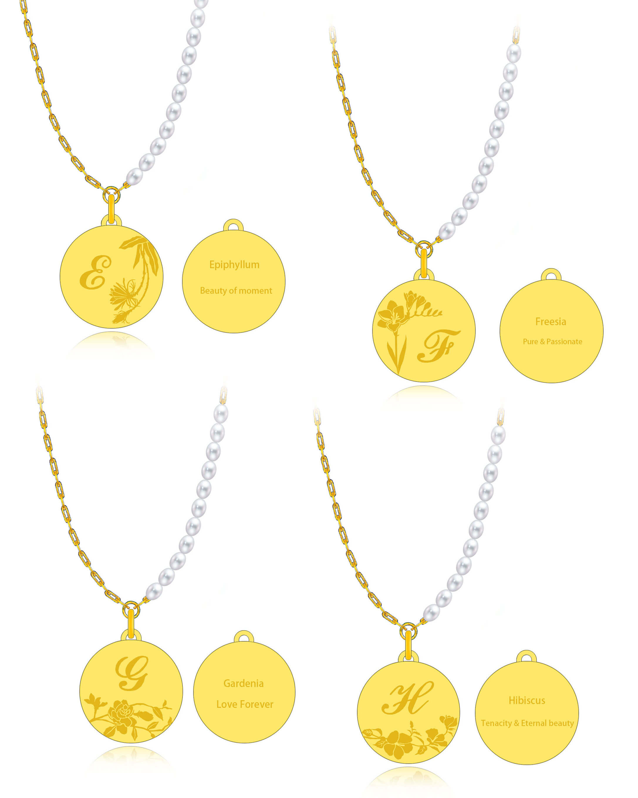 a set of four yellow and white necklaces