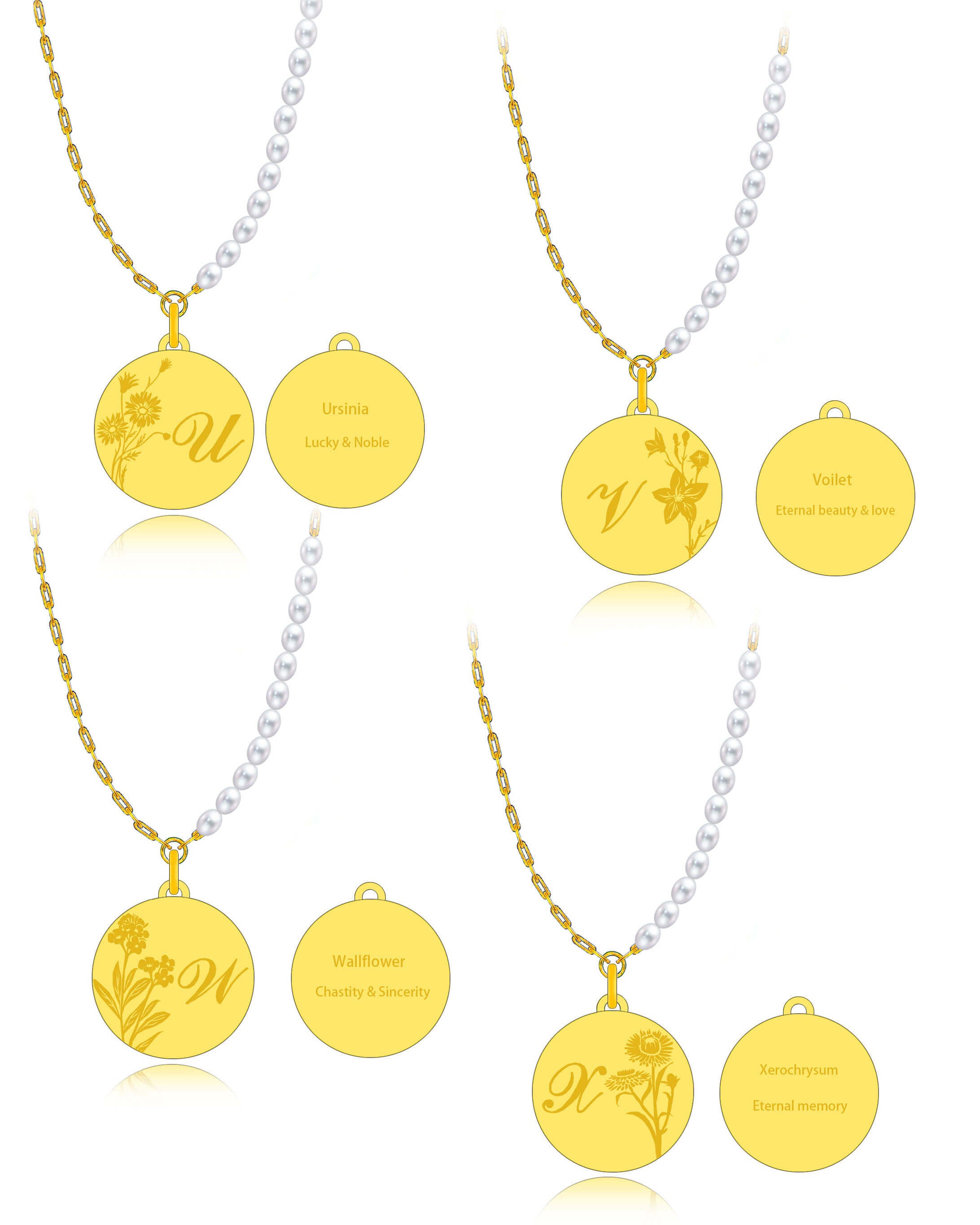 a set of four yellow and white necklaces