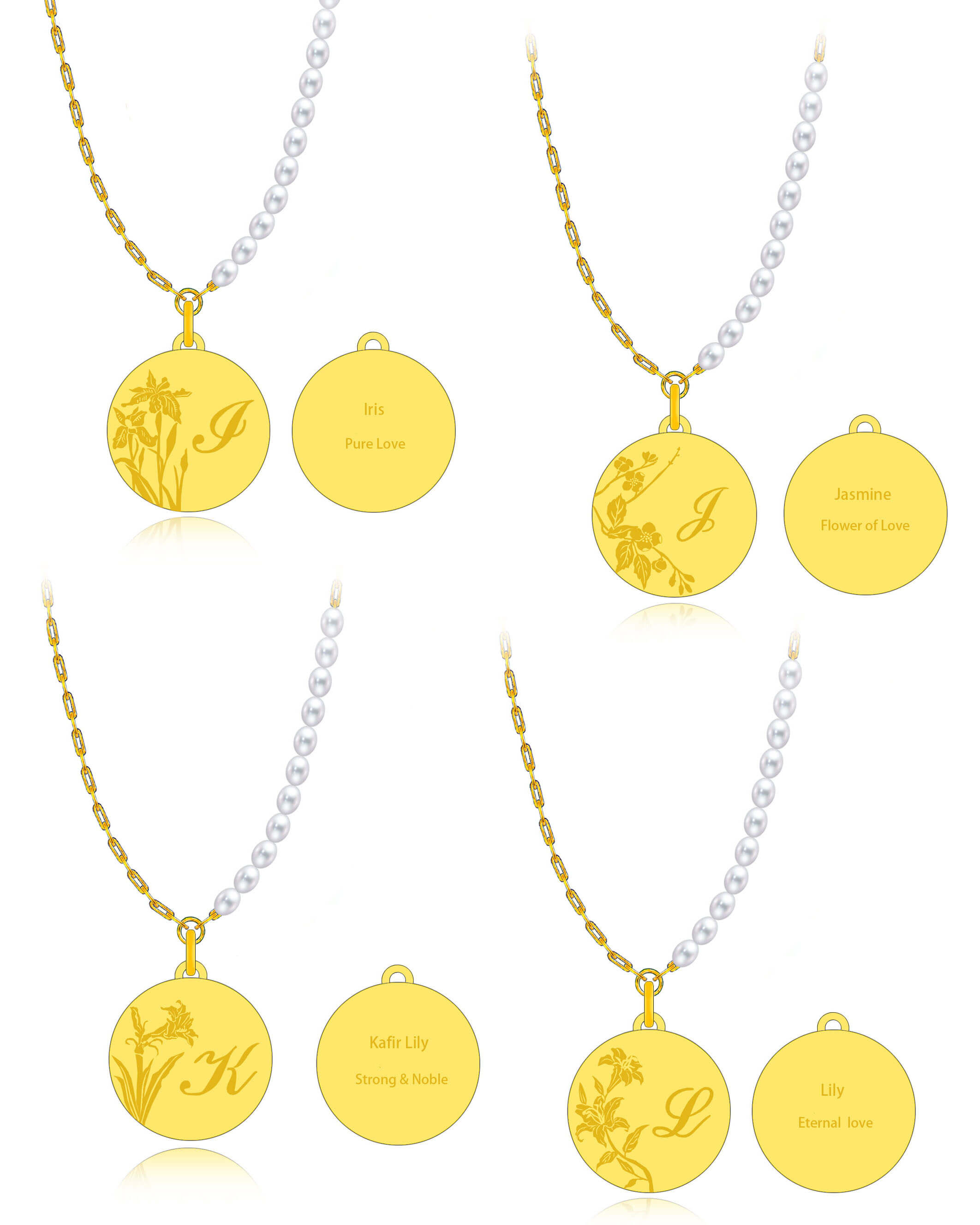 a set of four yellow and white necklaces