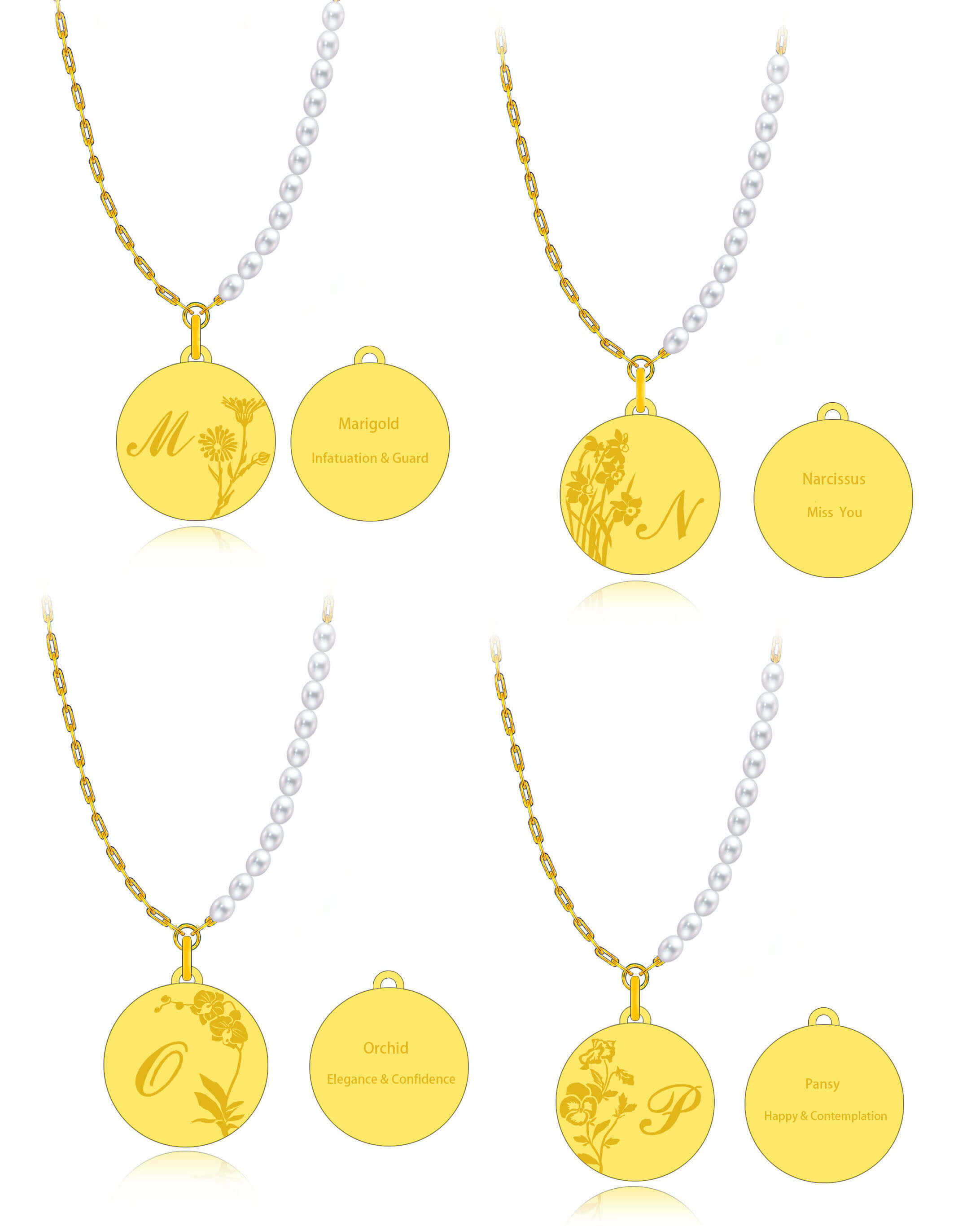 a set of four gold and pearl necklaces