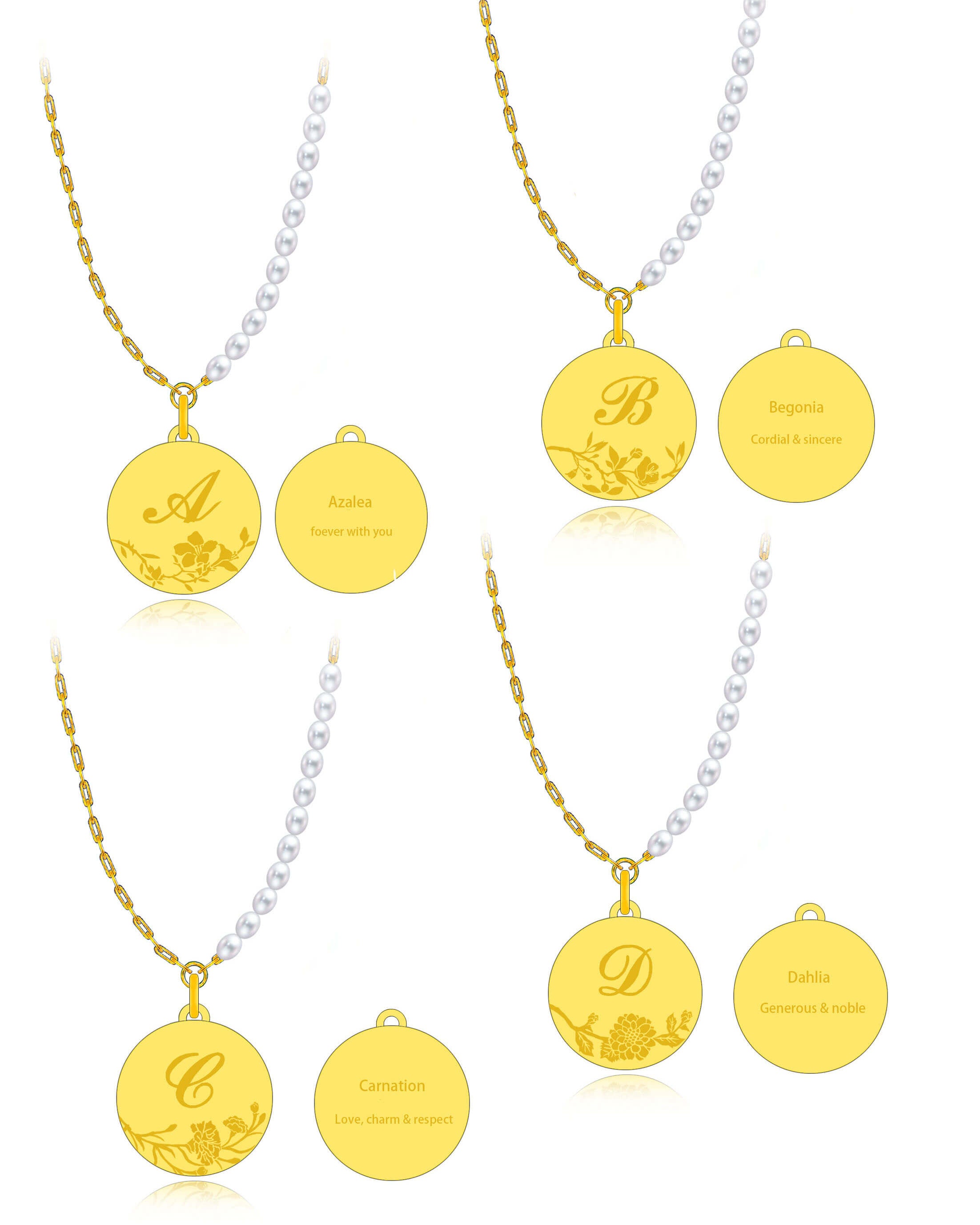 a set of four yellow and white necklaces