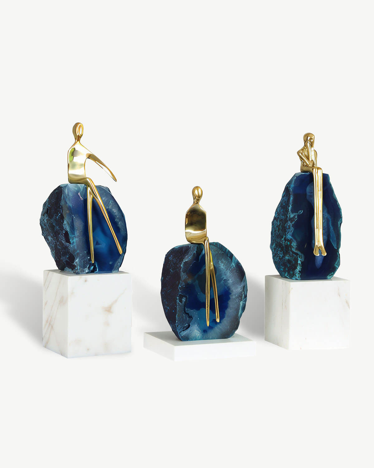 Blue Agate Thinker Sculpture Set